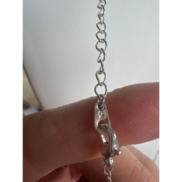 Vintage Silver Necklace Sea Foam Green Gem Stone 18” Boho Minimalist Futuristic - Picture 6 of 10